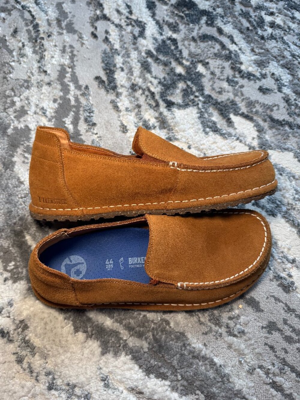 Birkenstock Utti Loafers in Mink Suede with White Contrast Stitching
